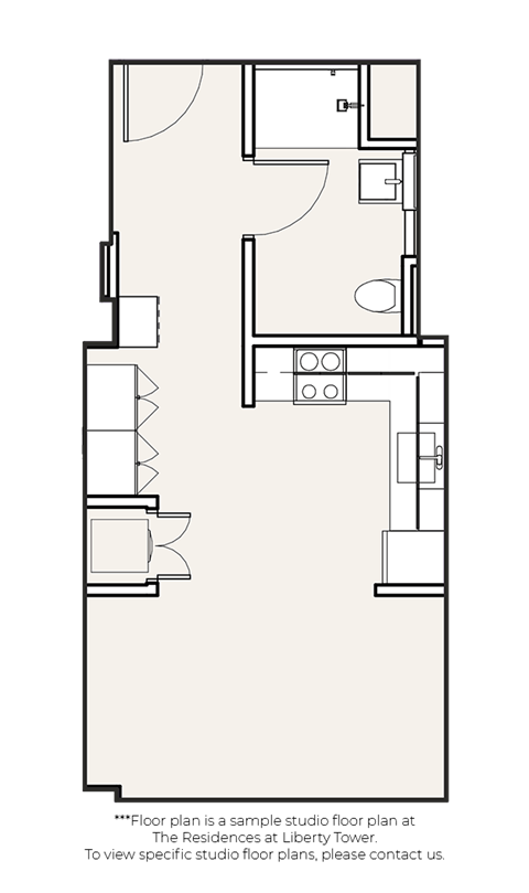 Floor plan for studio, 1 bath, 364 sqft